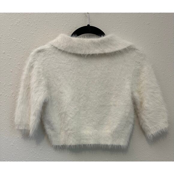 William Rast Ivory Cropped Shaggy Fuzzy  sweater Furry Preppy clueless Sz XS - Picture 6 of 7